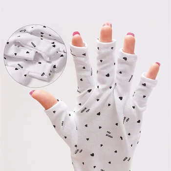 1 Чифт ръкавици за нокти от полиестер със сърца за UV-лампи, Модерен Бели Аксесоари за защита от слънцето, гел за дизайн на нокти, инструмент за UV-led лампа