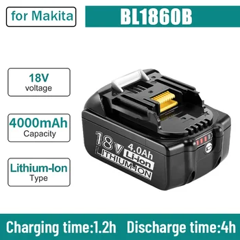 100% Оригинален Електроинструмент Makita 18V Акумулаторна Батерия 4000mAh Makita с led Литиево-йонна батерия Заместител на LXT BL1860B BL1860 BL1850
