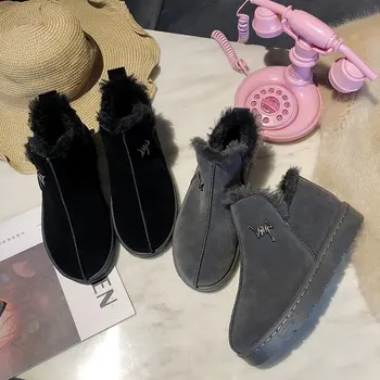 2022 г. Нови модни универсални зимни обувки Дамски Зимни Плюс кадифе топло и удобно памучен обувки на дебела подметка за жени