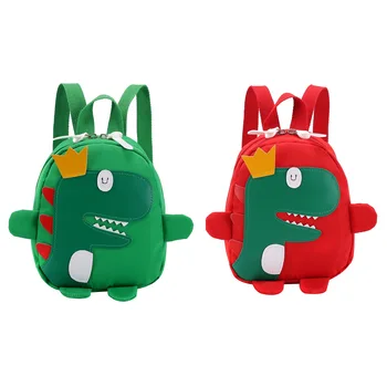2x Сладка училищна чанта за детска градина, мини-раница с 3D анимационни динозавром, новата училищна чанта за момчета и момичета, червен и зелен