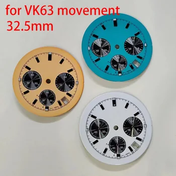 32,5 мм циферблат във формата на панда Циферблат VK63 с светящимся леден циферблат Подходящ за корпуса 39 мм Кварцов часовник Механизъм VK63 Сменяеми аксесоари за часа.