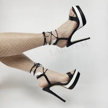 BERZIMER/ Дамски Сандали на платформа на висок ток с отворени пръсти и каишка на щиколотке; Летни обувки-лодка Sapato; Дамски обувки големи размери 46 50 52