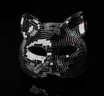Cosplay Маска на котка Ярко Сребърно Огледало на Женската Танцова маска DJ за нощен клуб Carnaval