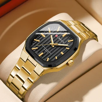 CURREN Модерни ежедневни мъжки часовник с голям циферблат, Сребристи календар от неръждаема стомана, кварцов часовник, Класически мъжки часовник от водеща марка