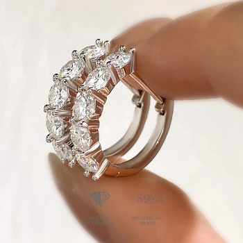 Diamond World Luxury 3ct D Color Moissanite Обеци-пръстени за жени, сребро 925 проба, сватбени декорации Eternity