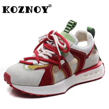 Koznoy 4 см Кухи дамски обувки на платформа, удобни маратонки на танкетке от естествена кожа, многоцветни маратонки за каране на кънки на лед, вулканизированная летни обувки