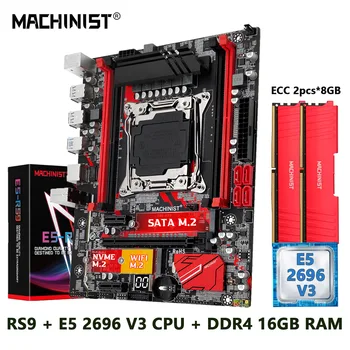 MACHINIST X99 Комплект дънната платка LGA 2011-3 Комплект Xeon ПРОЦЕСОРА E5 2696 V3 Процесор ECC DDR4 16 GB оперативна памет, SSD NVME SATA M. 2 M-ATX RS 9