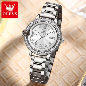 OLEVS 5588 най-Добрите дамски часовници за момичета Прости кварцов часовник Женствена рокля Стоманени окото часовници
