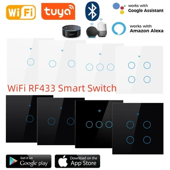 Sasha WiFi Smart Touch Switch Bluetooth RF433 Single Fire Zero Пожар Универсален Стенен Прекъсвач на Европейския Стандарт Работи С Алекса Google Home