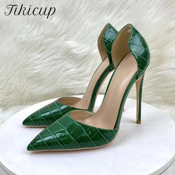 Tikicup/ Зелени Дамски Обувки D ' Orsay с Ефект на Крокодилска Кожа и Остър Пръсти На Висок Ток за една Вечерна Рокля, Лятна Чубрица Дизайнерски Обувки-лодка На висок ток