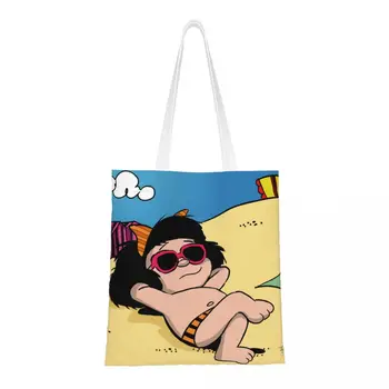 Безплатна Щастлива Чанта За Пазаруване Mafalda За Хранителни Стоки С Принтом, Холщовая Чанта За Пазаруване, По-Голямата Голям Здрава Чанта С Изображение На Аниме