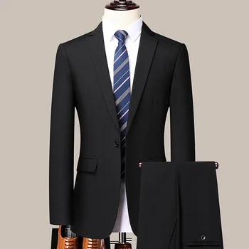 Бутик S-5XL (сако + панталон Модерен бизнес монофонични джентълменско монтиране комплект от 2 теми в италиански стил за ежедневната работа на сватбата.