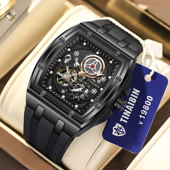 Висококачествени механични ръчни часовници луксозни Sport Tonneau за мъже в голям размер, светещи водоустойчив relógios de pulso para homens