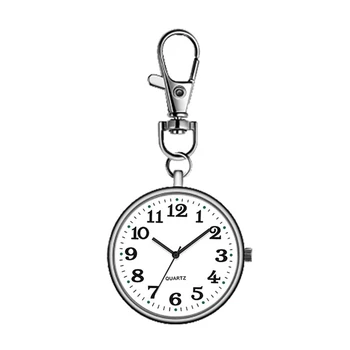 Висящи Модни часовници Унисекс с кръгла циферблат, аналогов кварцов, джоб и ключодържател за медицински сестри, Сребристо-бял