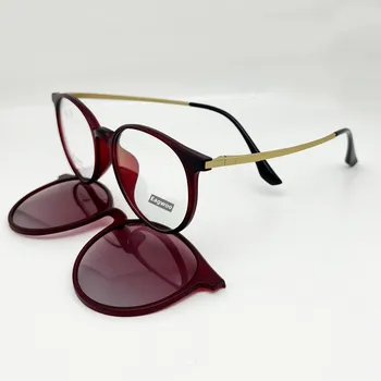 Дамски магнитни очила в кръгла оптични рамки с пълна джанта и клип за слънчеви очила 0087