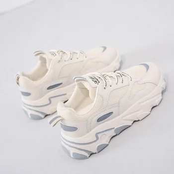 Дамски маратонки, модни ежедневни маратонки с дебела подметка, Дишаща мрежа, Вулканизированная обувки на платформа, Дамски бели обувки за ходене 78