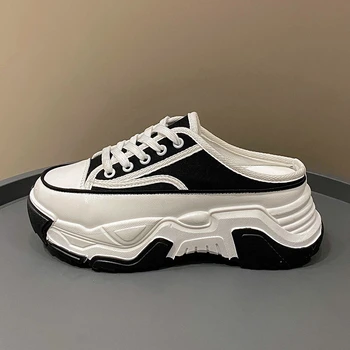 Дамски обувки Half Drag Татко 2023, ежедневни, спортни обувки с по-дебели подметки, израза на Bao Head, цвят отговаря на женския
