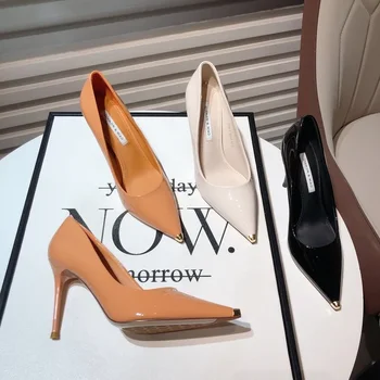 Дамски обувки-шипове с остри пръсти на висок ток 2024 г., Увеличаване на Растежа, Модерни, Фини Обувки за Жени, Банкетни Женски обувки без закопчалка