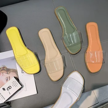 Дамски прозрачни чехли на равна подметка Maogu, Модни и ежедневни обувки с отворени пръсти, джапанки, Летни 2024, Нови дамски сандали от PVC, 41