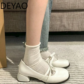 Дизайнерски обувки Mary Jane Дамски обувки в японски стил Модни обувки на дебелите обувки Дамски официални рокли Единични Кожени обувки