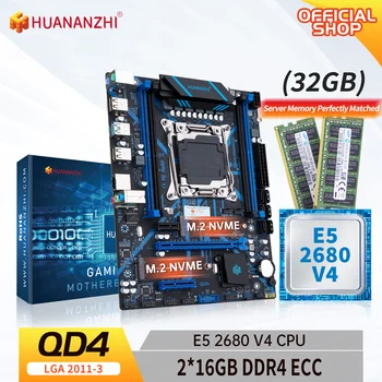 Дънна платка HUANANZHI X99 QD4 LGA 2011-3 XEON X99 с процесор Intel E5 2680 v4 с комбиниран комплект памет от 2*16G DDR4 RECC NVME SATA