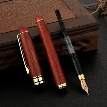 Дървени гладка писалки Молив от махагон Метална скоба за писалки, Зареждане на мастило Фино перо каллиграфический баркод подпис канцеларски материали