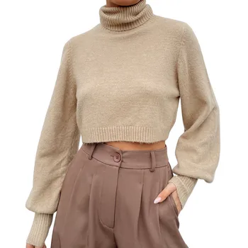 Жена вязаный пуловер, скъсяване на върховете, пролетно-есенна реколта дрехи, обикновен пуловер с качулка и врата, градинска облекло y2k