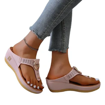 Женски Нови летни сандали Плажни обувки с отворени пръсти, чехли на танкетке, удобни чехли, сладки сандали Chaussure Femme, големи размери