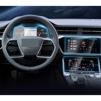 Защитно фолио за екрана на GPS навигация за кола, Аксесоари за защита на екрана вътрешността на Колата, Фолио, изработени от закалено стъкло за Audi A6 A7 2019 2020