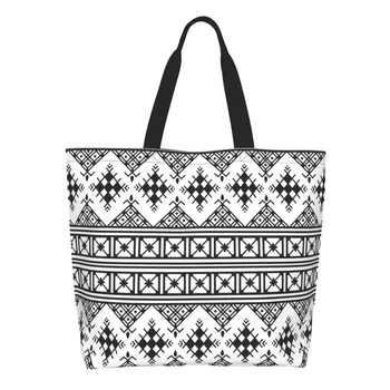 Килим Kabyle с орнаменти Amazigh Чанта за пазаруване в етнически геометричния стил Холщовая пазарска чанта през рамо Чанта с голям капацитет