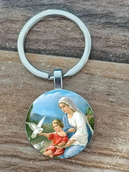 Ключодържател Свети Майката и Бебето Исус Религиозен Кръг художествен ключодържател подарък