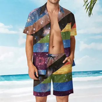 Комплект от 2 теми, брючный костюм New Pride Flag Designs Galaxy Edition, мъжки плажен костюм, с високо качество, творчески за джогинг, размерът на САЩ