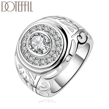 Кръгъл Голям пръстен с кристал AAA Сребрист цвят, Женски Мъжка мода, Сватба, Годеж, Подарък за парти, Бижута