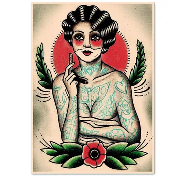 Лейди Бреет брада, татуировки, рисунки по стените, постери на филми и щампи, реколта рисувани от Крафт-хартия, стикери за стена, декорация на фризьорски салон