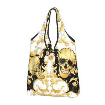 Луксозна чанта за пазаруване в бароков стил с флорални принтом Kawaii и черепа, преносим пазарска чанта през рамо, чанта в стила на европейския рококо