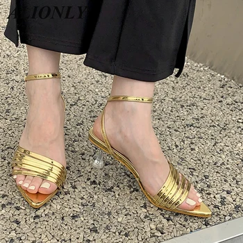Лято 2023, Нови кафяви нитове, френски темпераментни сандали на високи токчета, дамски елегантни пикантни вечерни обувки на висок ток