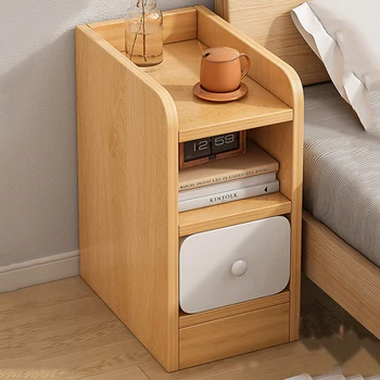 Малка странична масичка в спалнята, нощни шкафчета, шкафове за съхранение на документи, Тесни нощни шкафчета в скандинавски стил, Подпомагаща мебели за дома от дърво Mesilla XY50BT