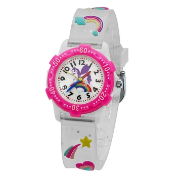 Марковите детски часовник с прозрачен сверкающим розова каишка, карамел циферблат, водоустойчив кварцов часовник за момичета, Коледен подарък