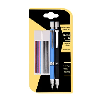 Механичен автоматичен молив 2,0 мм, 2 калъф за пълнители за писане, рисуване на скици, совалка