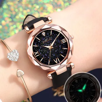 Модни Луксозни часовници Мъжки Дамски Stars Little Point Мат кварцов часовник с кожена каишка Аналогов часовник Дамски Reloj Mujer