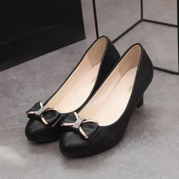 Модни малки пресни обувки на висок ток 2020, Есен, Нова дамски обувки, фини обувки на висок ток, Диви черни работни обувки, вечерни обувки-лодка