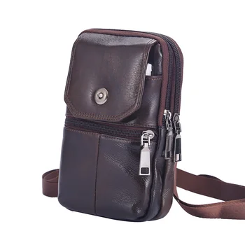 Мъжка чанта-месинджър от телешка кожа, чанта за мобилен телефон, един джоб на чантата, мъжки малка пътна поясная чанта с множество джобове, нагрудная чанта