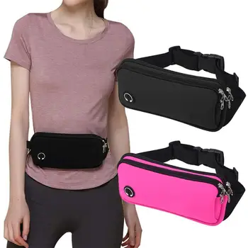 Мъжки Дамски поясная чанта, поясная чанта с жак за слушалки, регулируеми колани, поясная чанта за бягане с 2 джобове
