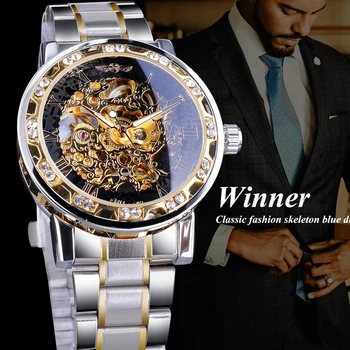 Нов победител 2020 г., Модерен Прозрачен диамант нажежен механизъм, Часовници Royal Дизайн, Мъжки механични часовници с виртуален скелет AAA