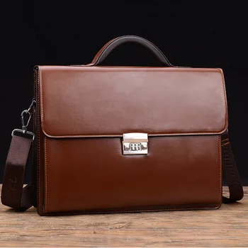 Нова луксозна бизнес мъжка чанта с кражба спирачка заключване, куфарче от изкуствена кожа за Solid Bank, мъжки работни чанти за лаптопи през рамо.