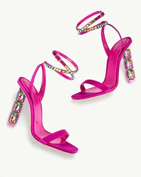 Нови горещи дамски летни сандали на висок ток, вечерни сандали с диаманти, вечерни лъскави обувки, дамски модни кристални сватбени сандали.