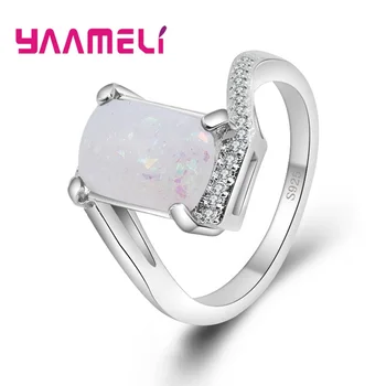 Ново модно пръстен с цветни опалом За жени, качествено пръстен от сребро 925 проба, с квадратно годежен пръстен с бял опалом, най-доброто за жени