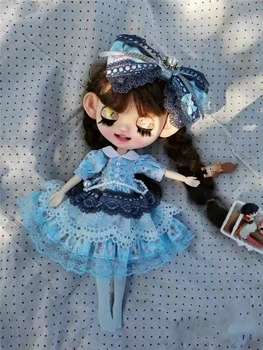 Облекло за кукли Dula Рокля синя пола с лък Blythe ob24 ob22 Azone Licca ICY JerryB 1/6 Аксесоари За Кукли Bjd Безплатна Доставка