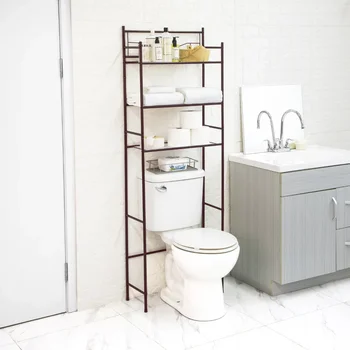 Опора върху тоалетна Стоманени 3-те полочные рафтове за баня спестява място, бронзова украса Възрастови групи възрастни