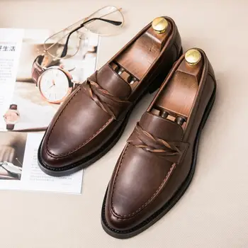 Пролетна и есенна мъжки обувки Удобни и ежедневни спортни кожени обувки с мека подметка Проста универсална бизнес обувки за по-млади мъже, S